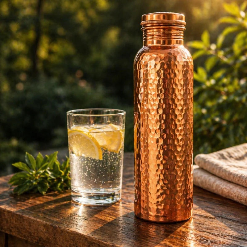 Pure Copper Water Bottle - Naturally Purified Water, Plastic Free
