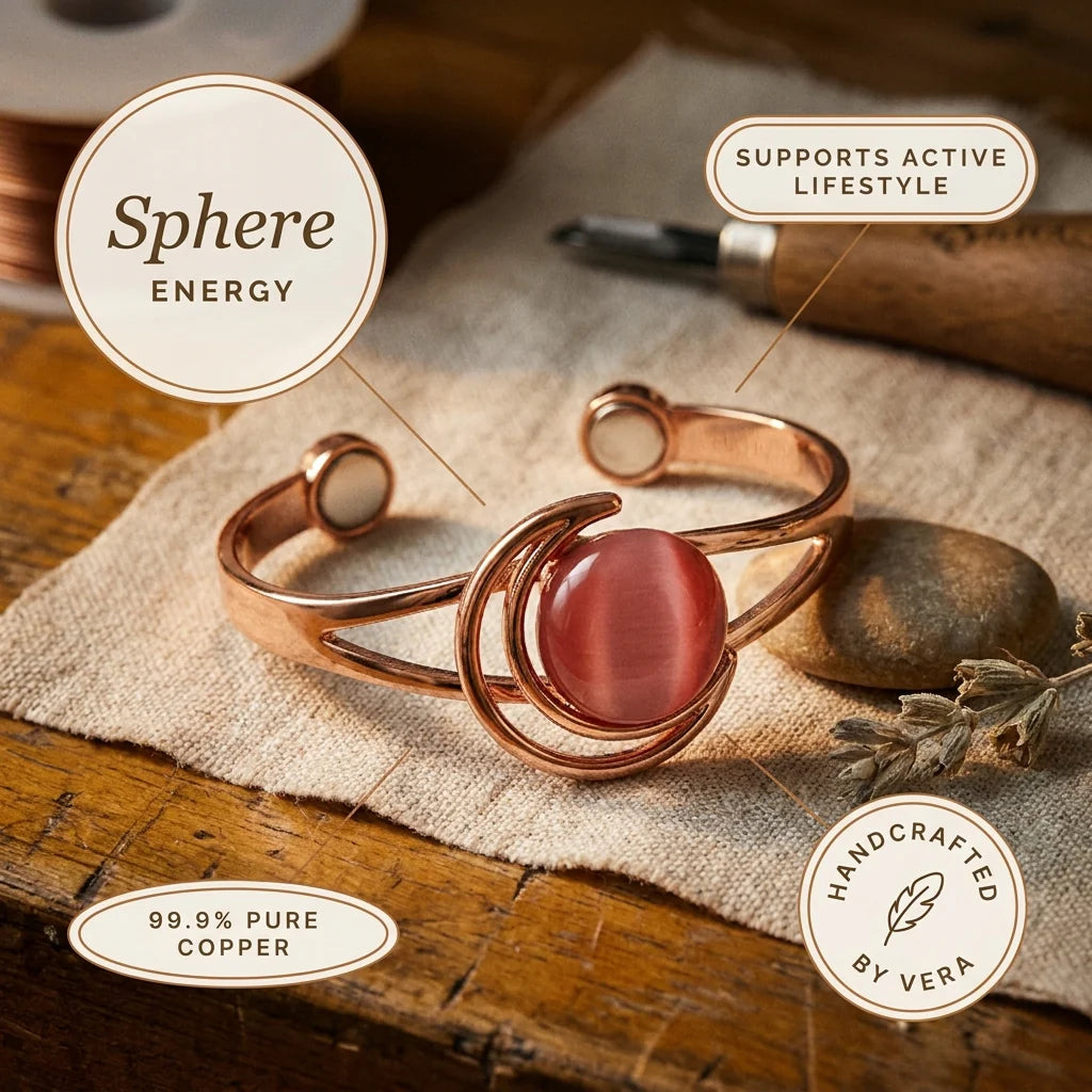 Adjustable copper cuff bracelet with warm finish and rounded terminals for comfortable wear