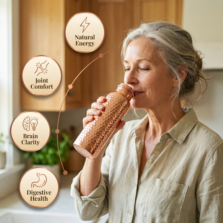 Pure Copper Water Bottle - Naturally Purified Water, Plastic Free