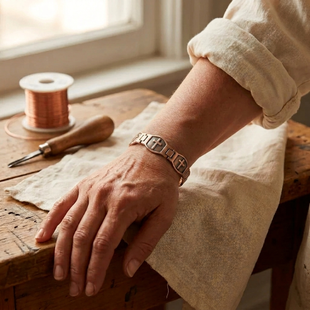 June's Crossed Engraved Copper Bracelet