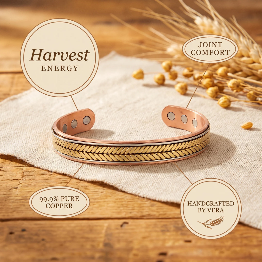 Detail of hand-pressed chevron pattern on copper cuff bracelet with warm metallic tone