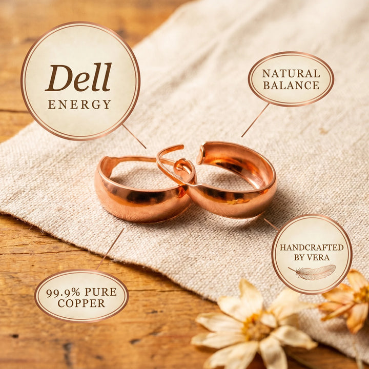 Rose gold hoop earrings shown with copper wire spool demonstrating metallic craftsmanship
