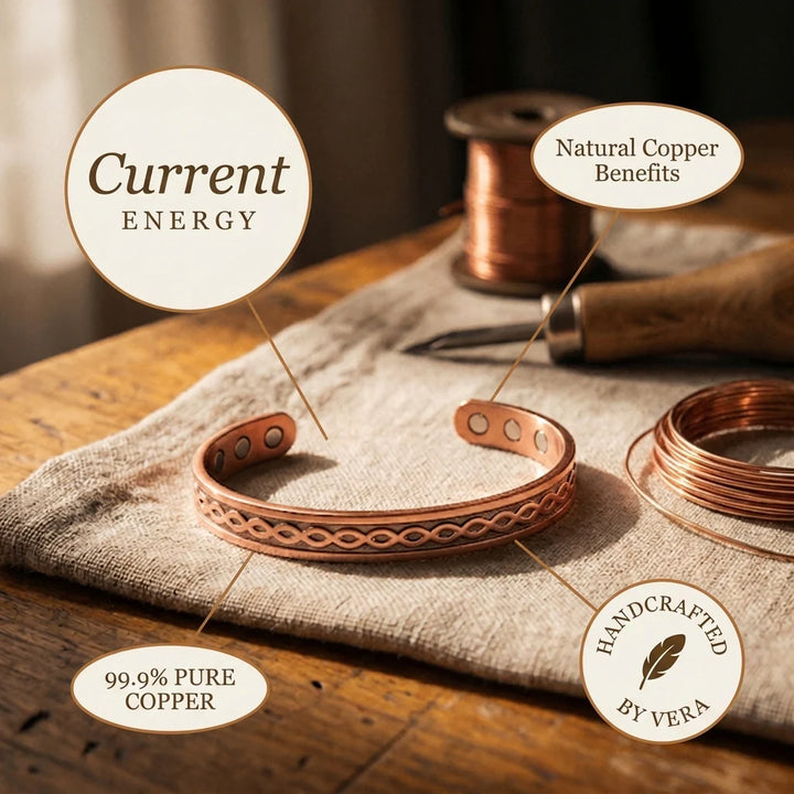 Rose-gold copper bracelet with adjustable cuff design and flush magnetic closure points