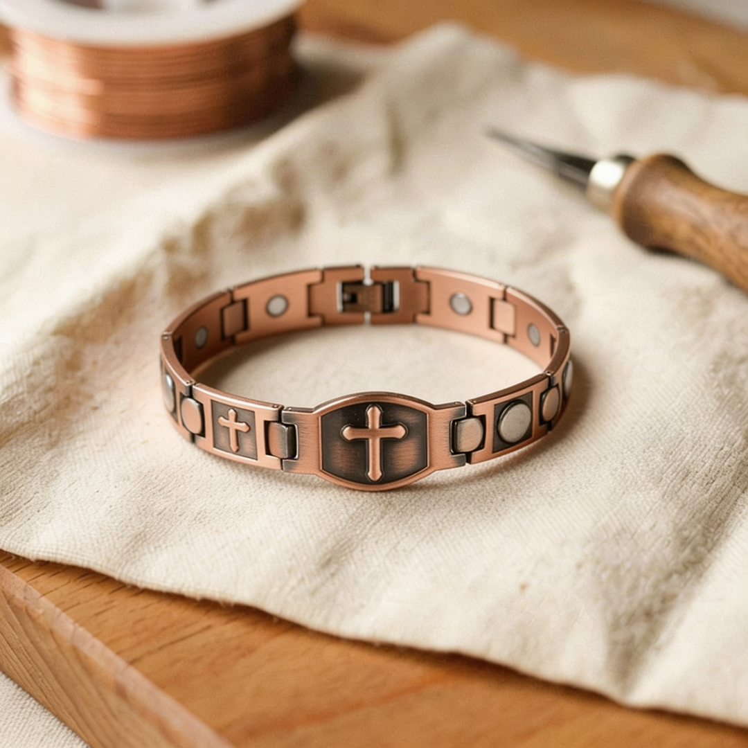 June's Crossed Engraved Copper Bracelet