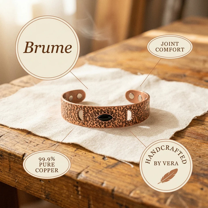 Copper cuff bracelet with hand-hammered surface and adjustable fit for women