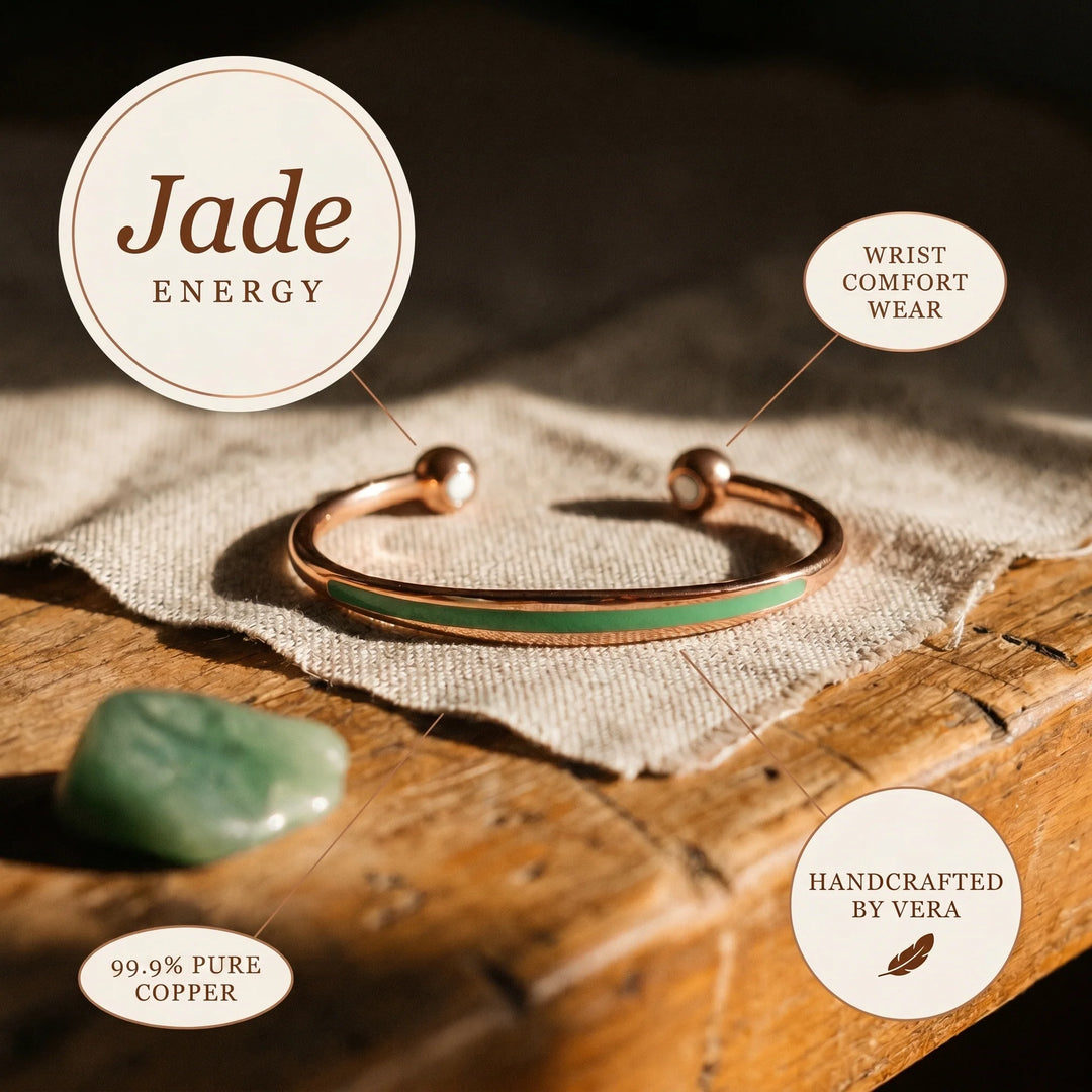 Women's copper cuff bracelet detail showing adjustable open-ended design