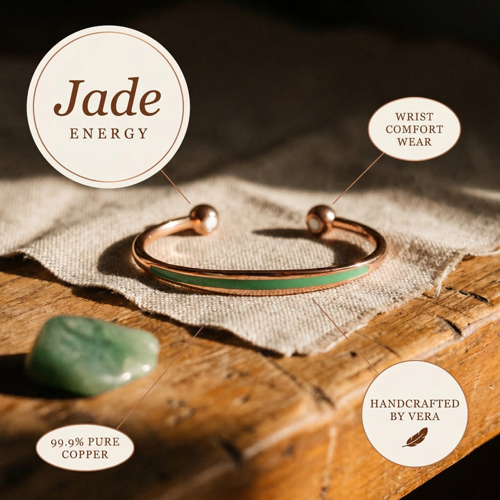Women's copper cuff bracelet detail showing adjustable open-ended design
